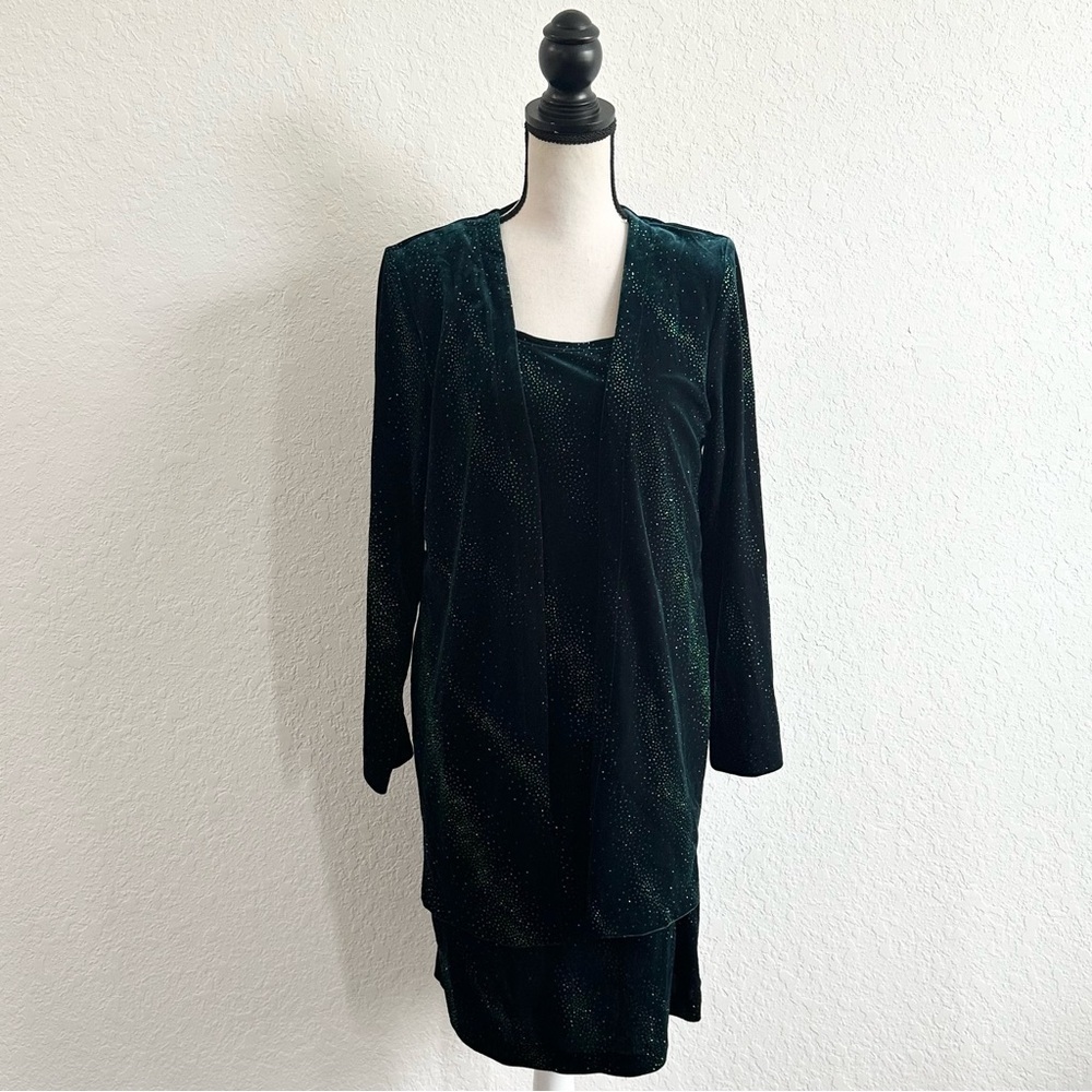 VINTAGE Teddi Evening 1980s Green Sequin Cocktail Party Dress Size 10 Church VTG